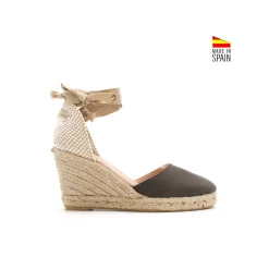 Alpargata cuña marrón con cinta beige