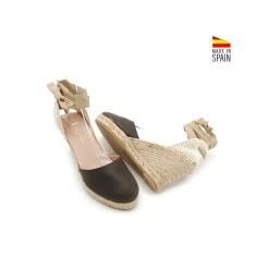 Alpargata cuña marrón con cinta beige