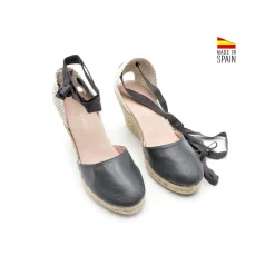 Alpargata piel gris oscuro con cintas