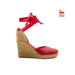 Alpargata piel roja con cintas