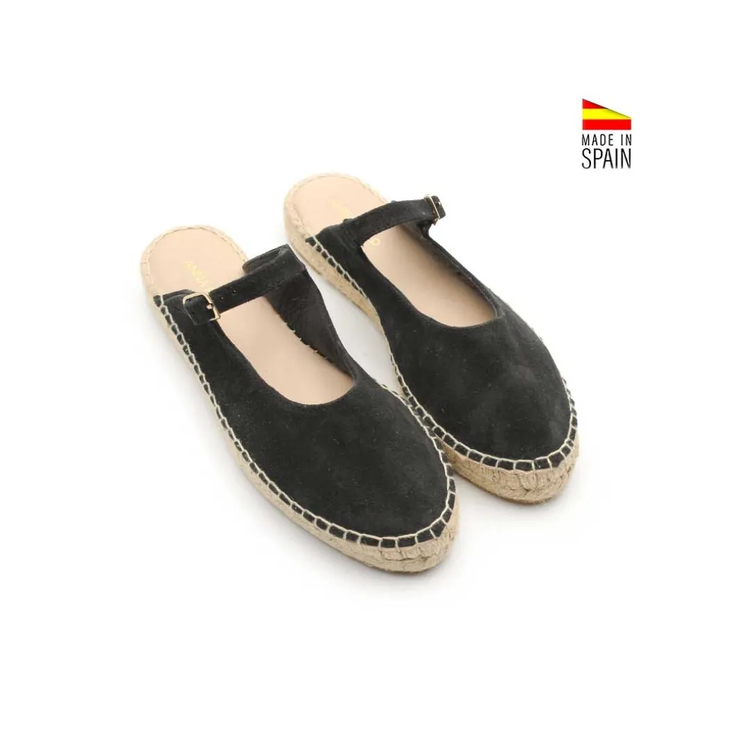 Bailarina mule negra con suela de esparto