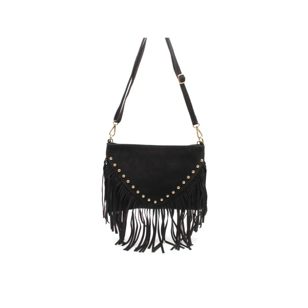Bolso negro flecos con tachas