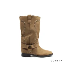 Bota biker camel tachuelas