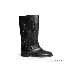 Bota biker negra tachas