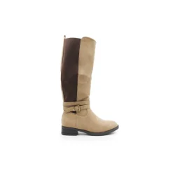 Bota caña elástica plana beige