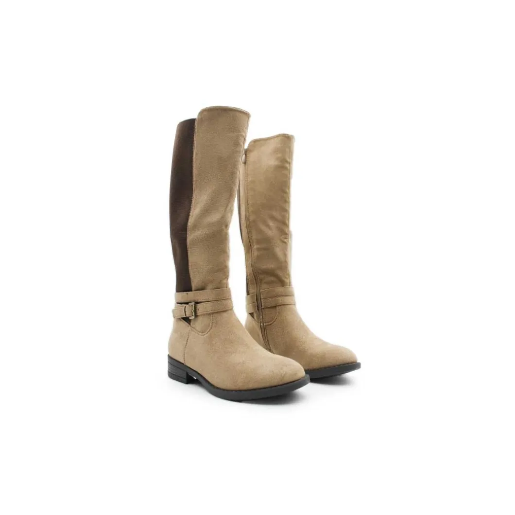Bota caña elástica plana beige