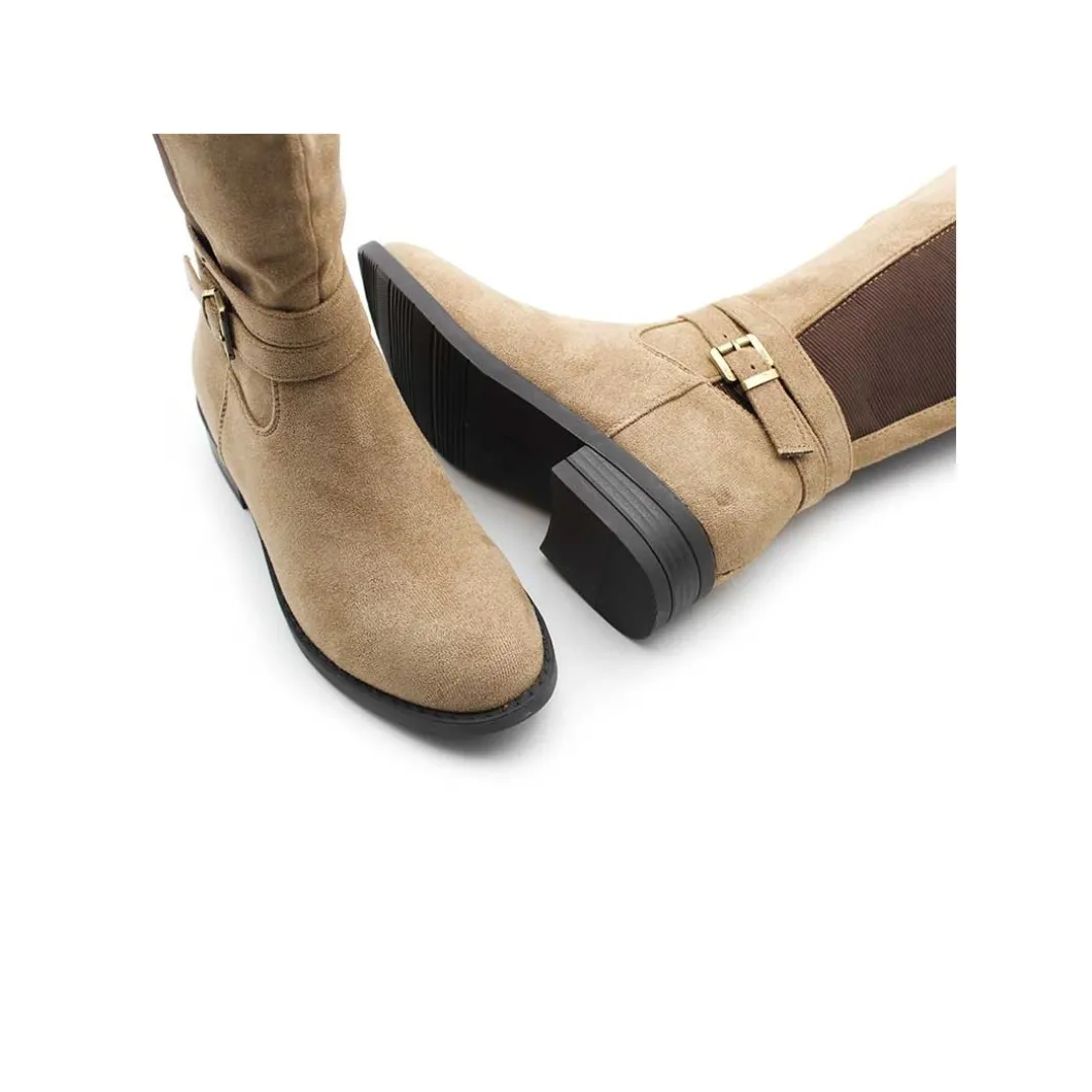 Bota caña elástica plana beige
