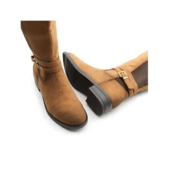 Bota caña elástica plana camel