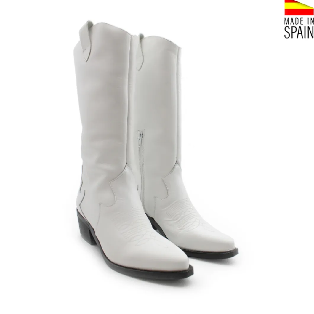 Bota cowboy blanca de piel