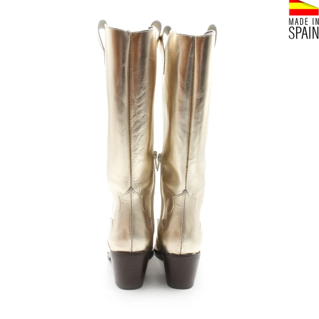 Bota cowboy dorada de piel
