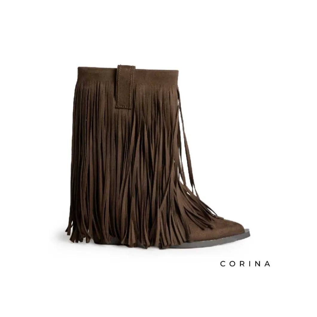 Bota cowboy flecos marrón