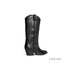 Bota cowboy negra con tachuelas