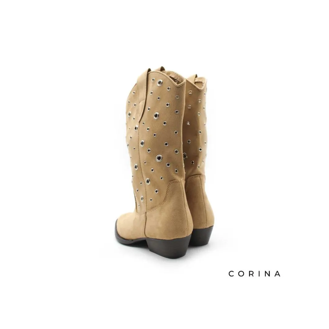 Bota media camel con ojales