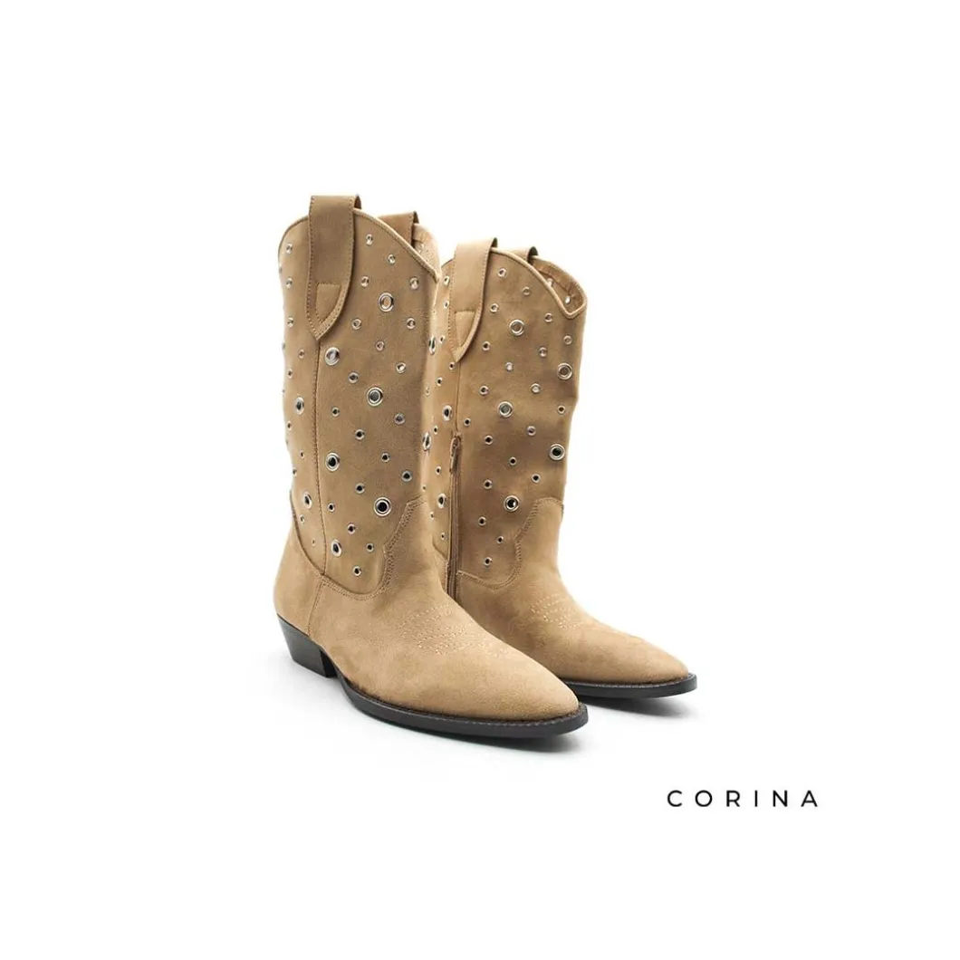 Bota media camel con ojales