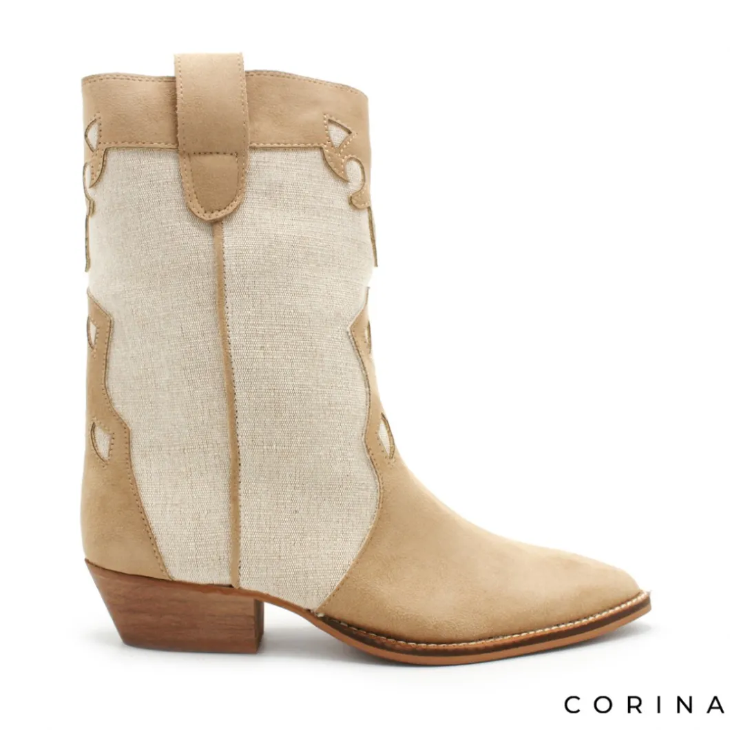 Botin campero combinado en beige y camel