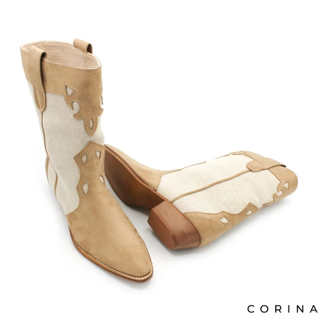 Botin campero combinado en beige y camel