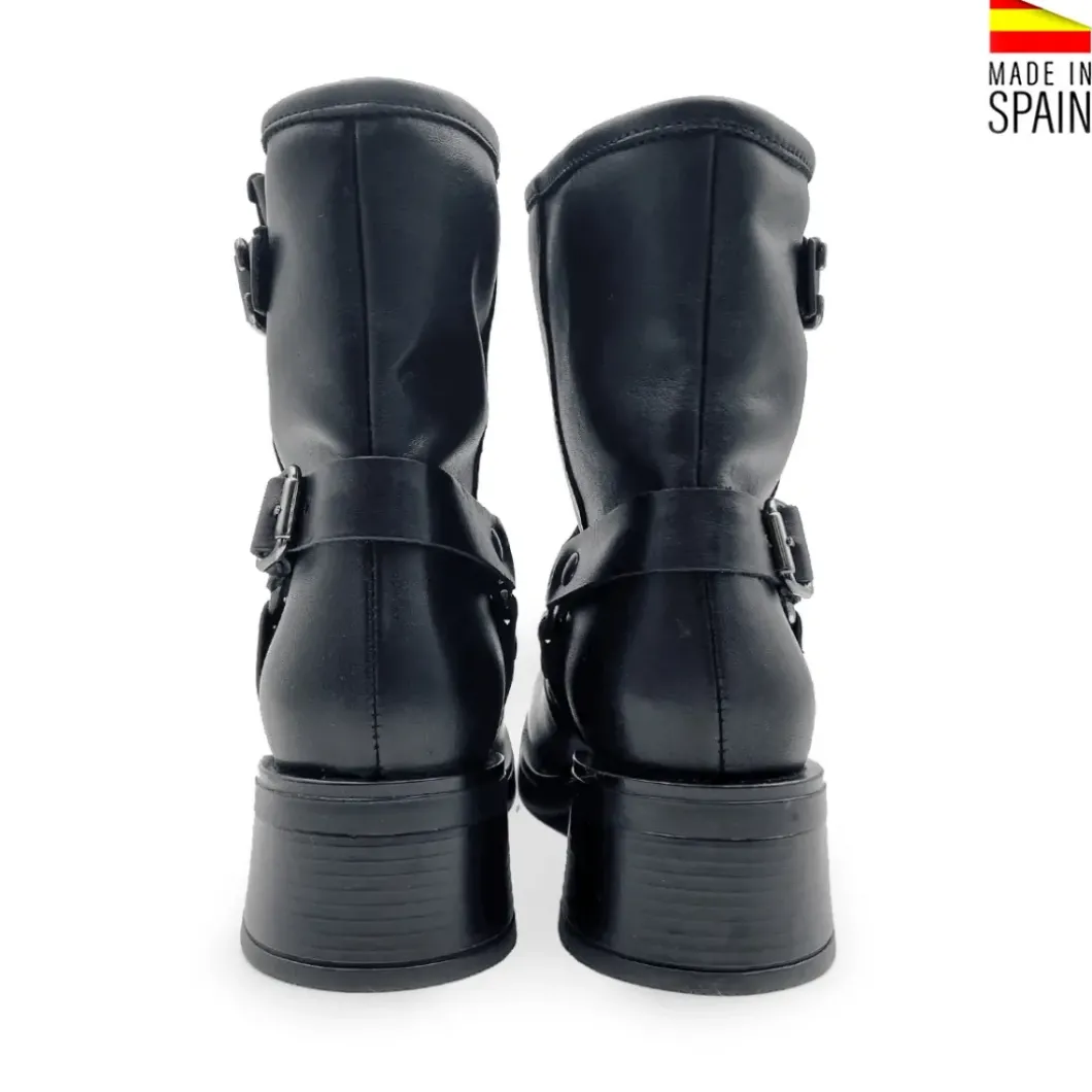 Botín biker negro de piel