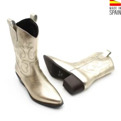 Botín campera dorada de piel