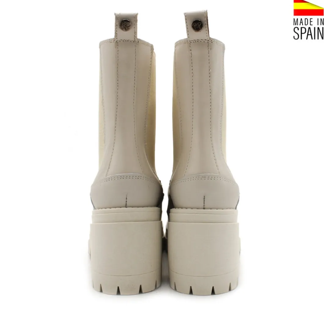 Botín chelsea con tacón de piel beige