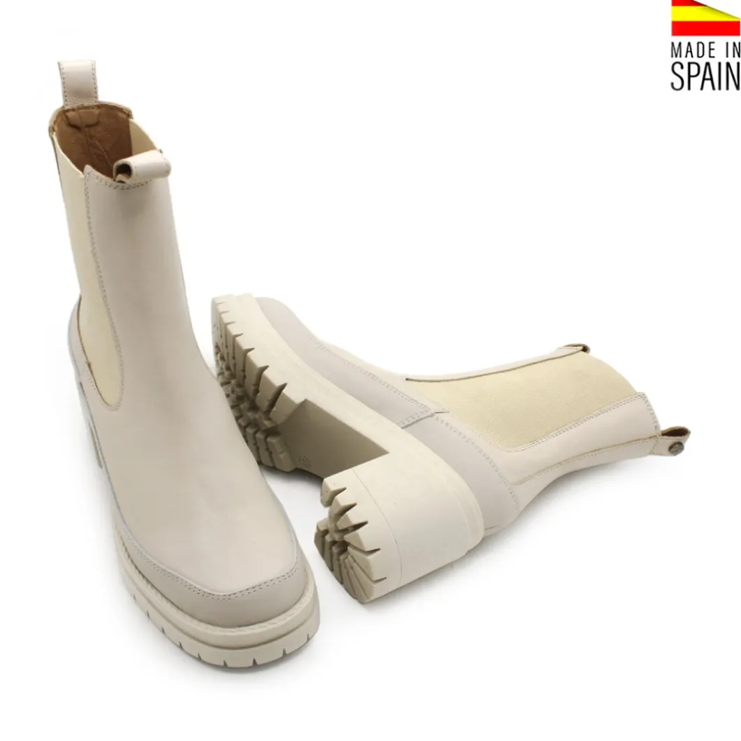 Botín chelsea con tacón de piel beige