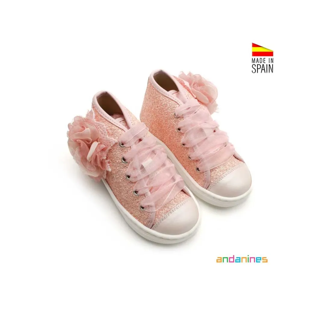 Botín glitter rosa lazo Andanines