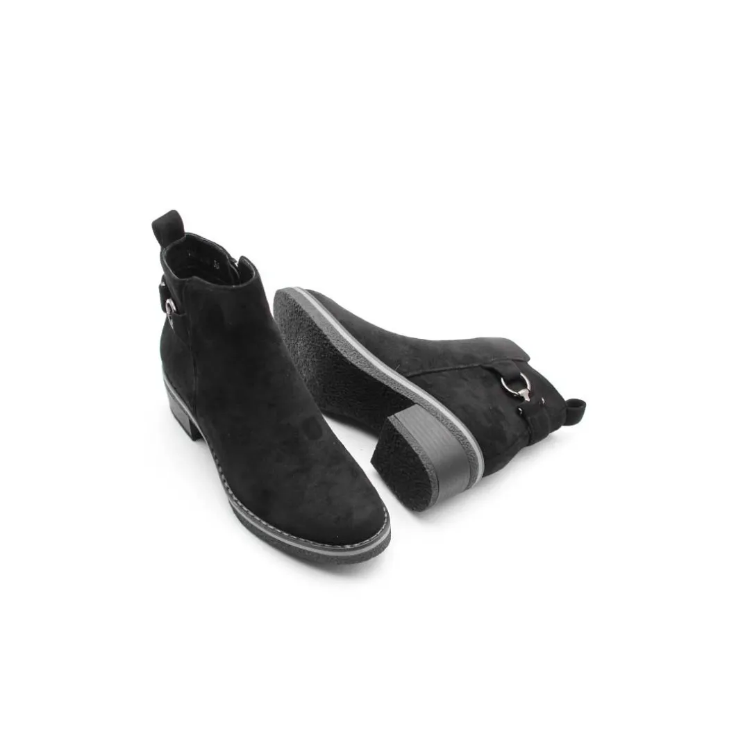 Botín negro tacón ancho de antelina