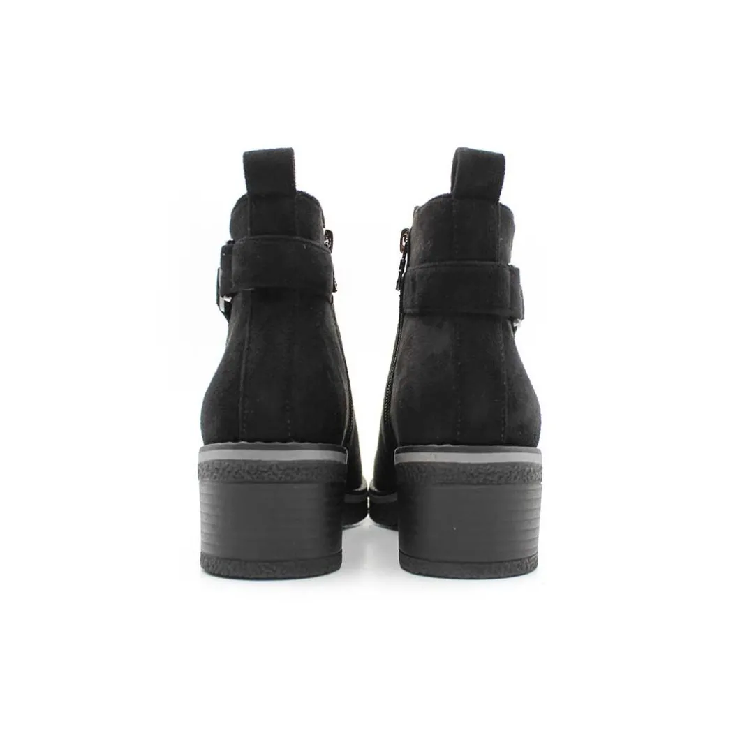 Botín negro tacón ancho de antelina