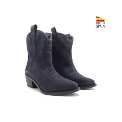 Botín serraje azul de tacón campera