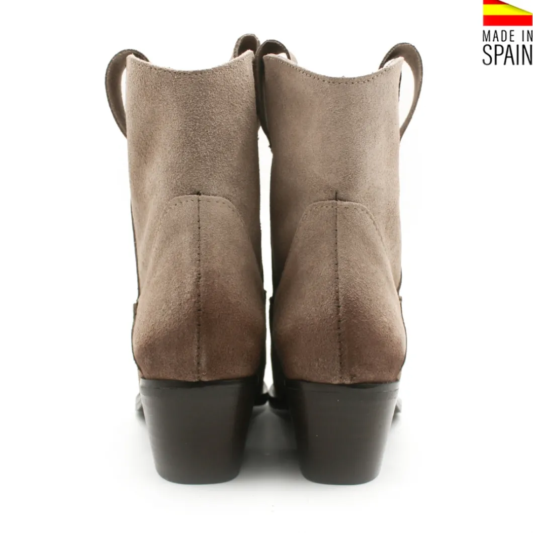 Botín serraje beige de tacón campera