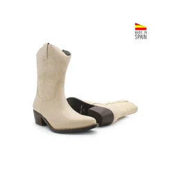 Botín western piel beige