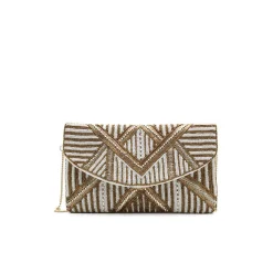 Cartera raso y cuentas doradas