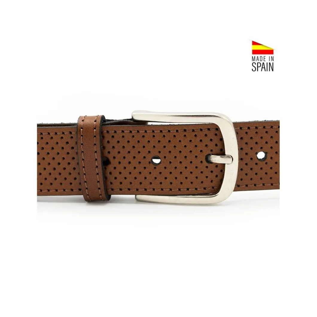 Cinturón piel perforado camel