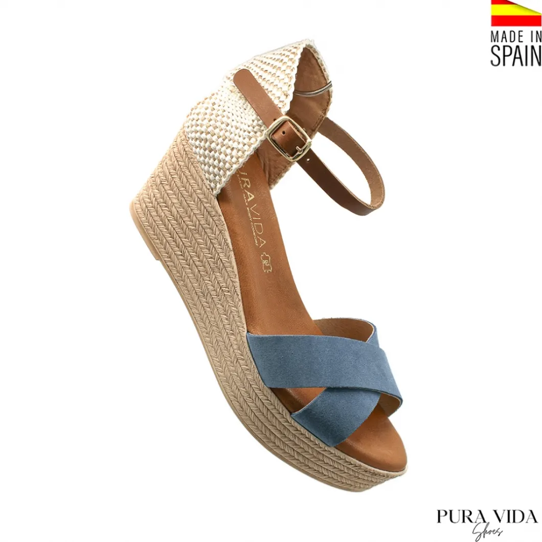 Cuña azul de serraje Pura Vida