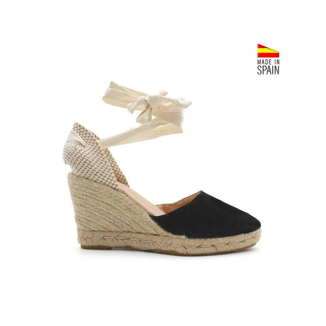 Espardeña negra con cintas beige