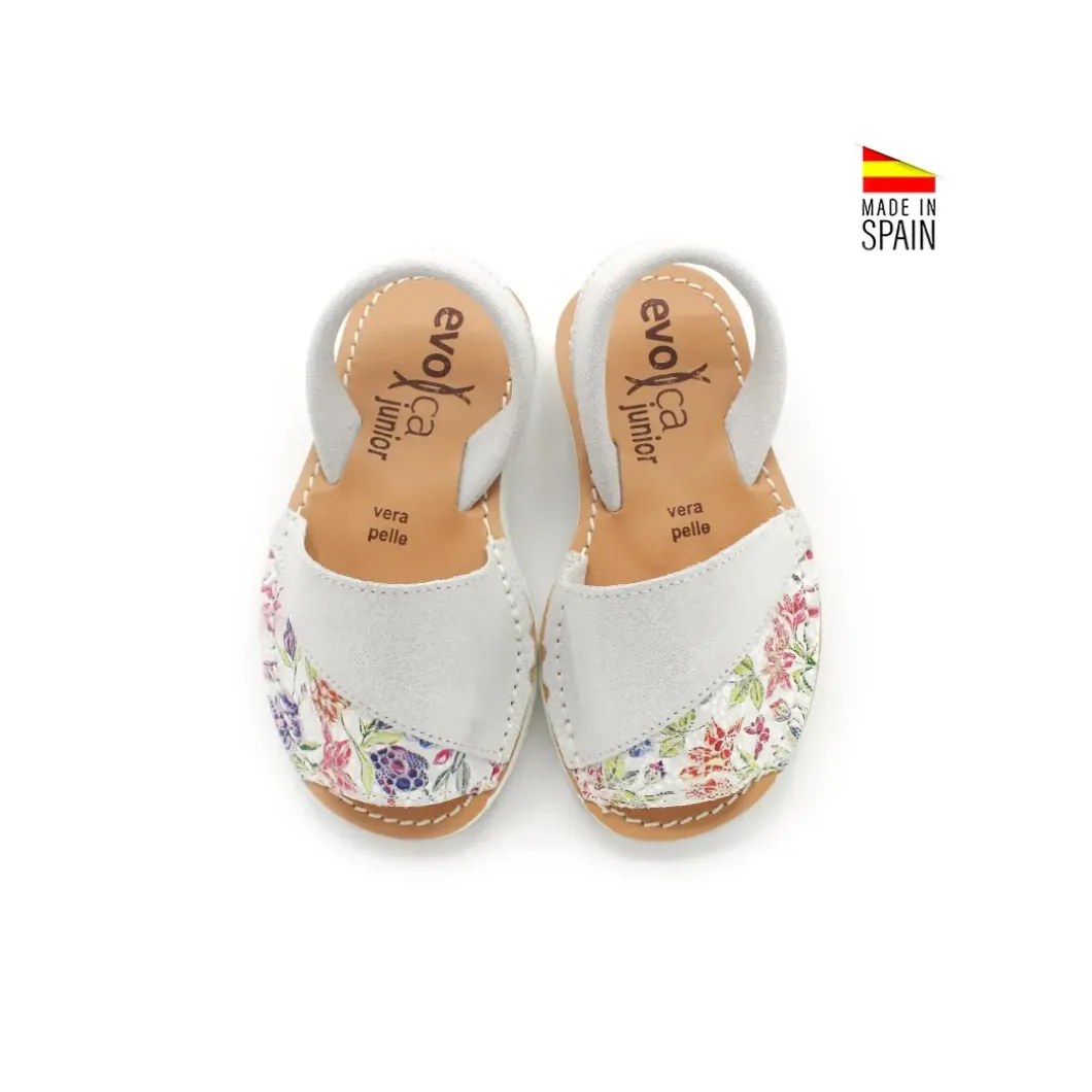 Menorquina flores blanca con suela de EVA