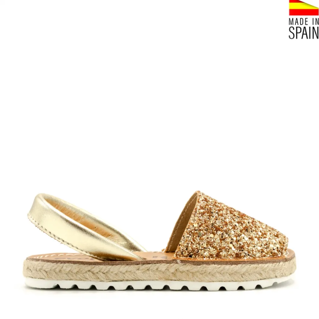 Menorquina glitter dorada con esparto