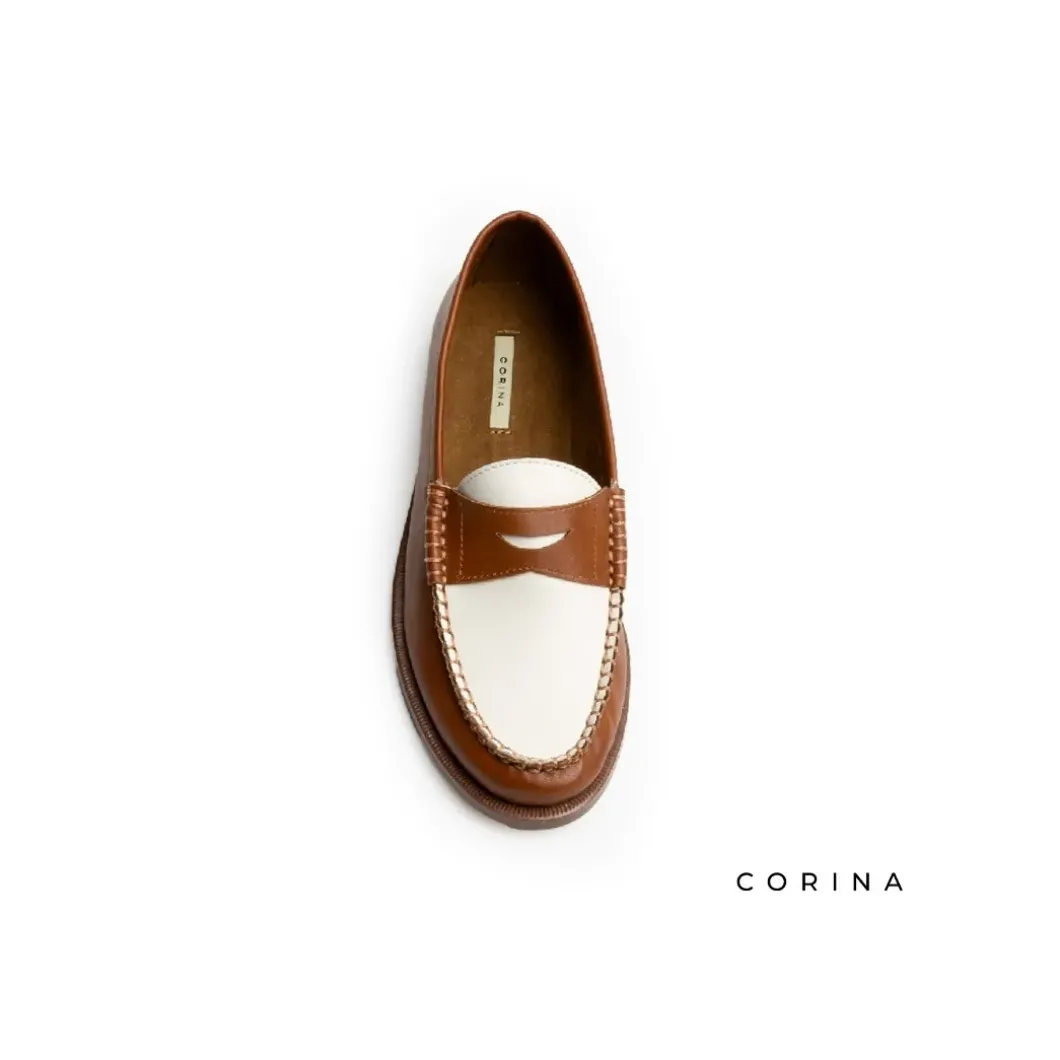 Mocasin bicolor blanco y camel