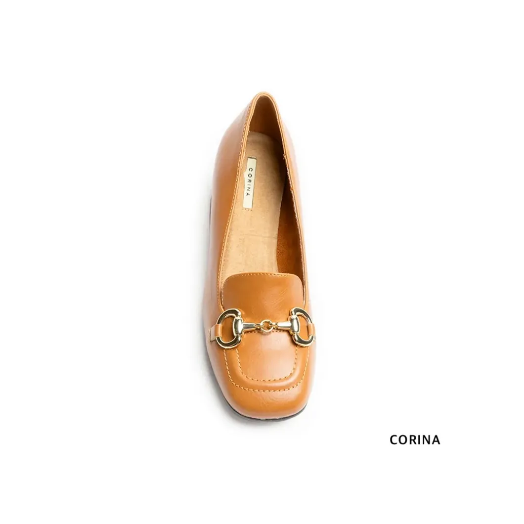 Mocasín camel hebilla con tacón