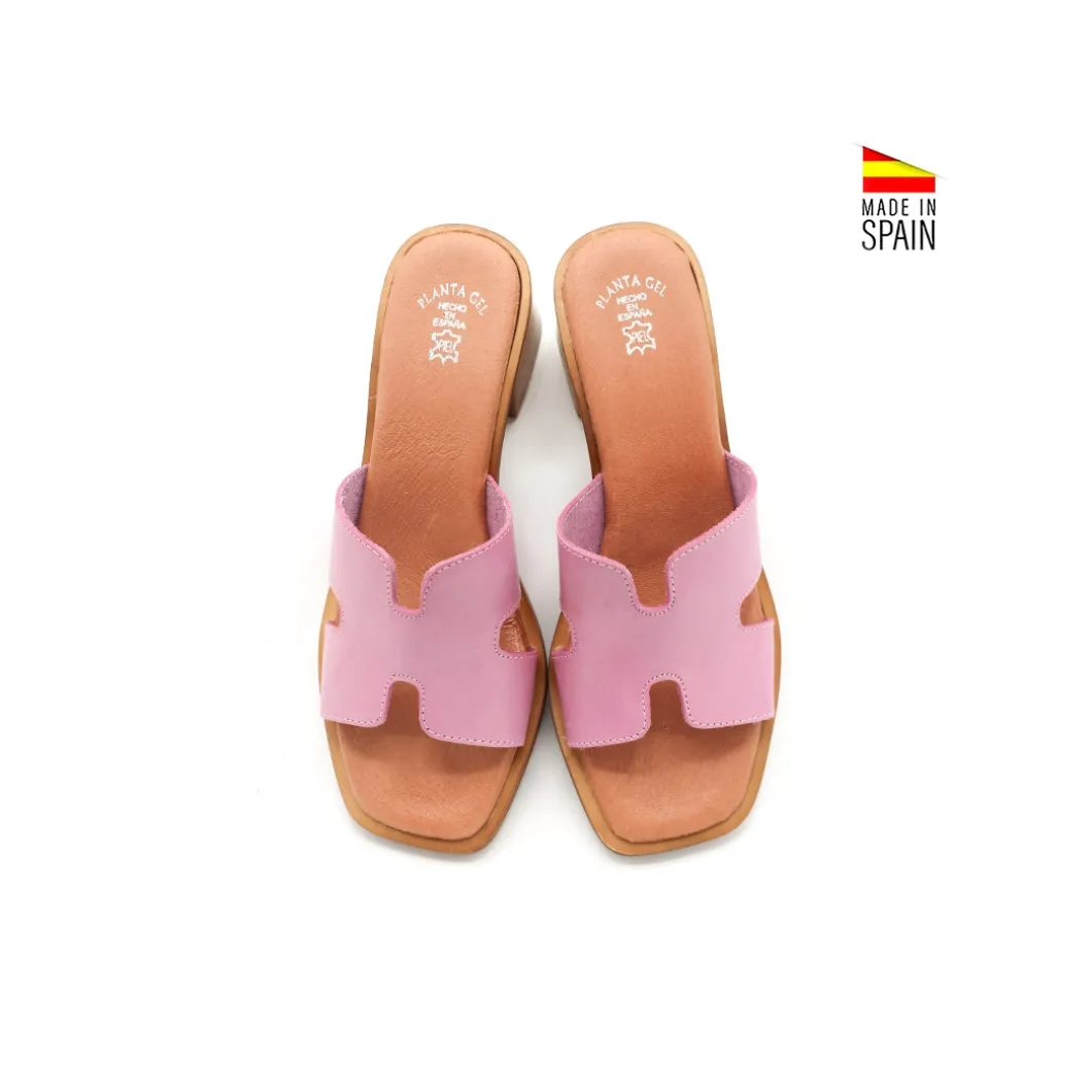 Mule tacón H rosa