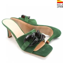 MULE TACÓN PIEL JOHANA VERDE