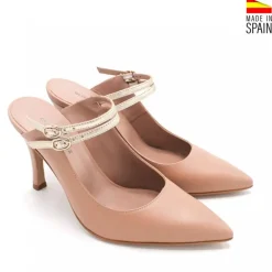 Mule tacón piel rosa