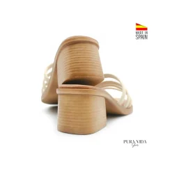 Mule tacón tiras beige