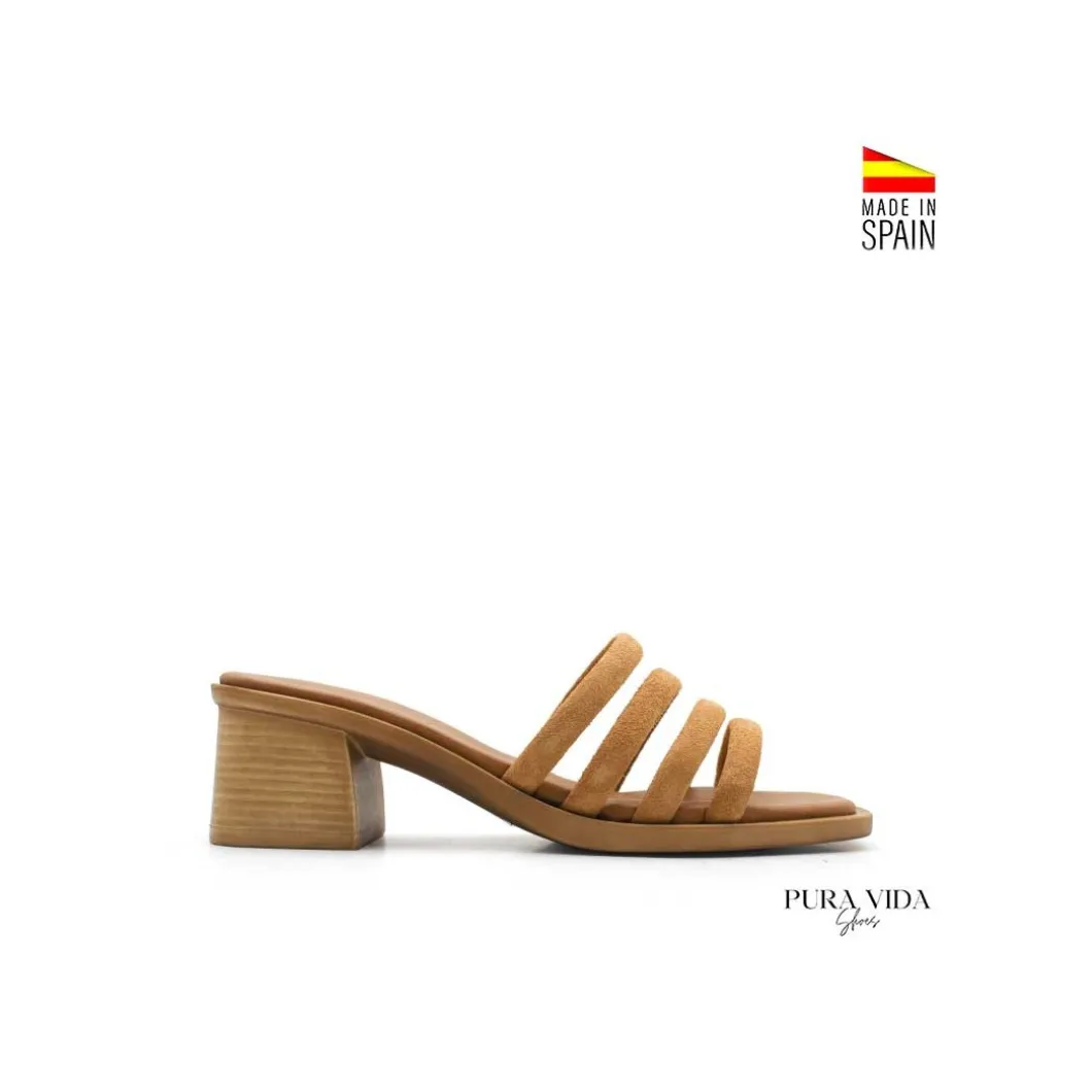 Mule tacón tiras camel