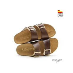Sandalia bio hebillas cuero y beige