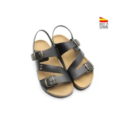 Sandalia bio hebillas cuero negro