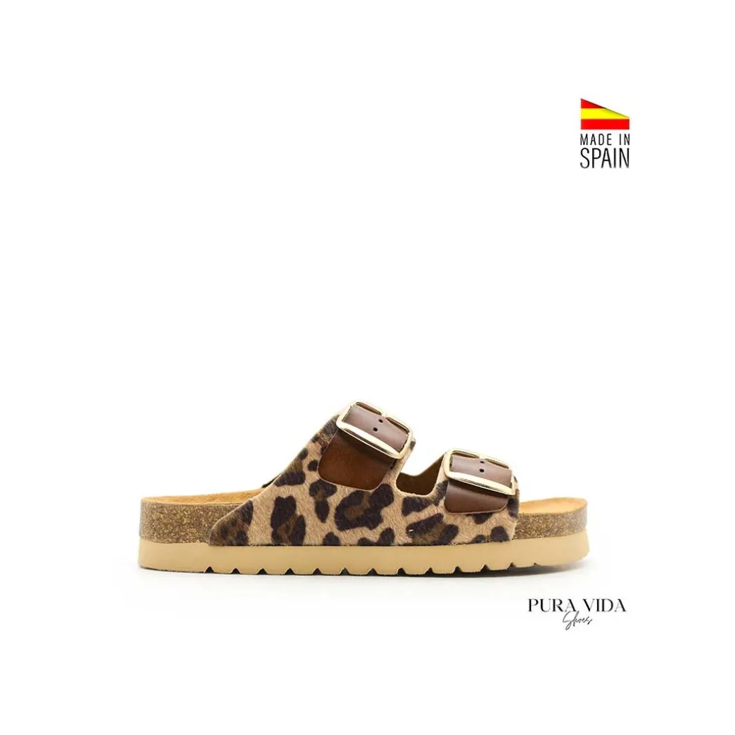 Sandalia bio hebillas leopardo cuero