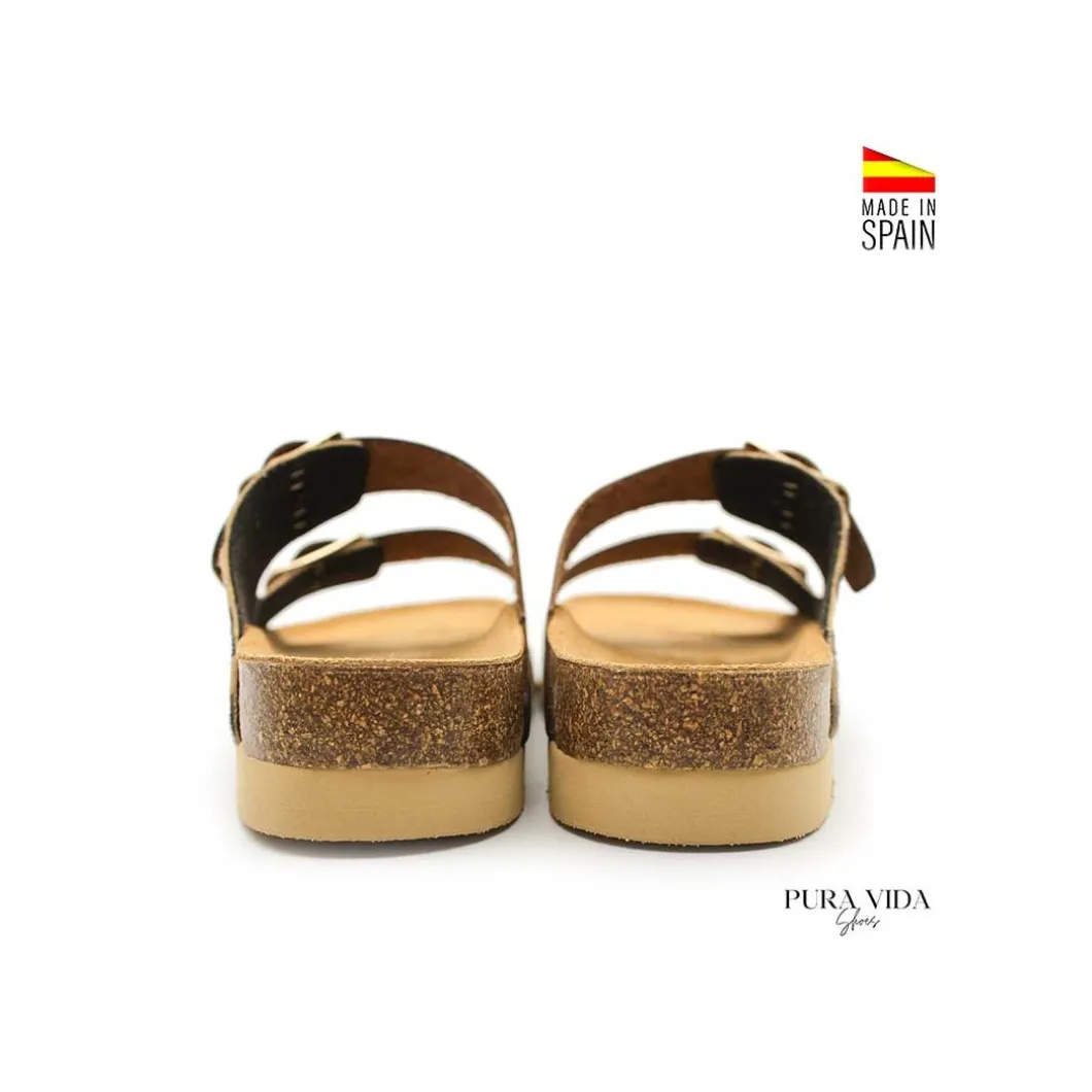Sandalia bio hebillas leopardo cuero