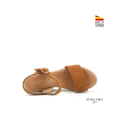 Sandalia camel cuña con plantilla de gel