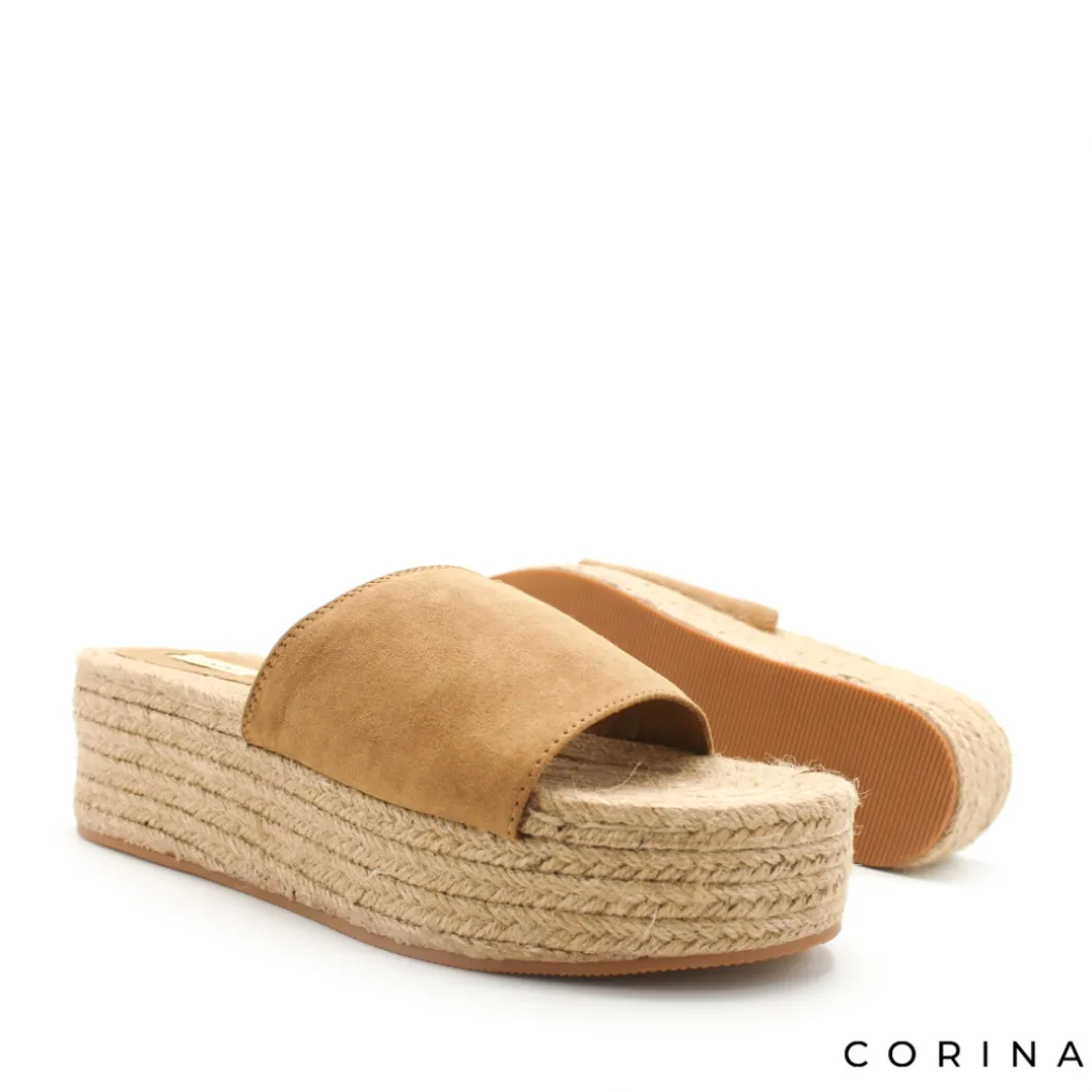 Sandalia camel mule plataforma esparto