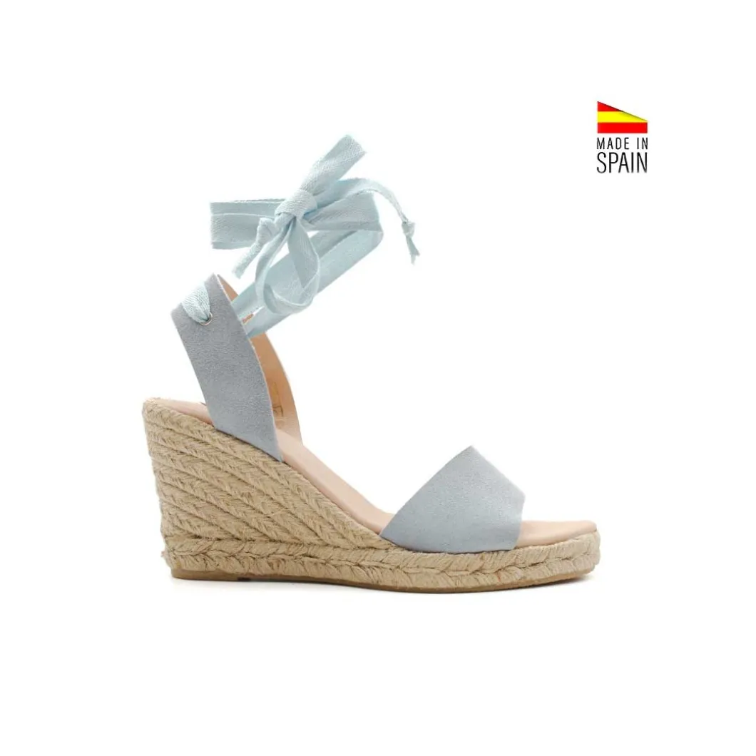 Sandalia cuña atada azul celeste